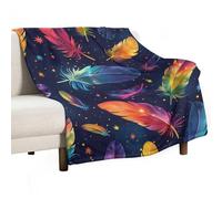 ECWECC Throw Blankets Feather Print Kids Blanket Colourful for Kids Fluffy Snugly Flannel Fleece Blanket for Bedroom Living Room Sofa Office Birthdays Graduation 100x130cm
