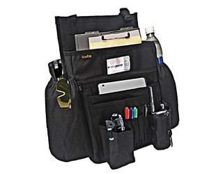 ECWKVN Car Front Seat Organiser -Car File Patrol Bag,Heavy Duty Passenger Tidy Backseat Organiser-Vehicle Storage Bag with 10 Multi Pockets for Laptops Tablet Cup Holder,Black