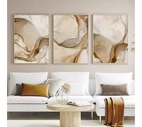 Ecyanlv Abstract Marble Canvas Wall Art Modern Abstract Art Prints Brown and Gold Marble Wall Art Abstract Pictures Wall Decor Beige Canvas Painting for Bathroom Decor 16x24inchX3 Frameless