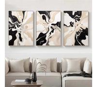 Ecyanlv Black and Beige Abstract Canvas Wall Art - Neutral and Pastel Prints for Bedroom - Frameless 16x24inch