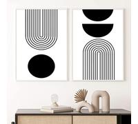 Ecyanlv Black and White Geometric Abstract Wall Art Black and White Boho Canvas Painting Minimalist Line Art Prints Mid Century Modern Geometric Wall Art for Home Decor 16x24inch Frameless
