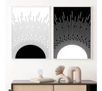 Ecyanlv Black and White Geometric Abstract Wall Art Black and White Boho Canvas Painting Minimalist Line Art Prints Mid Century Modern Geometric Wall Art 16x24inch (Set of 2) Frameless
