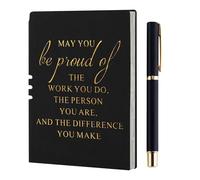 ECZOI Thank You Gift Leather A5 Notebook and Signature Pen Inspirational Stationery Gift Cheer Up Gifts for Women Men Friends Teacher Colleagues May You Be Proud of the Work - Black