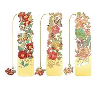 ECZOIL 3PCS Mental Flower Bookmarks Aesthetic Floral Bookmarks, Book Lovers Gifts Book Accessories for Women Men - Camellia Hollyhock Lotus