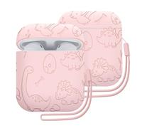 ECZOIL Dinosaur Engraved Case Compatible with AirPods 2nd/1st Generation,Soft Silicone Protective Case with Silicone Lanyard for AirPods 2&1-Pink