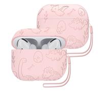 ECZOIL Dinosaur Engraved Case Compatible with AirPods Pro 2nd/1st Generation,Soft Silicone Protective Case with Silicone Lanyard for AirPods Pro 2&1-Pink