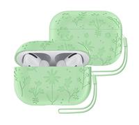 ECZOIL Flower Engraved Case Compatible with AirPods Pro 2nd/1st Generation,Soft Silicone Protective Case with Silicone Lanyard for AirPods Pro 2&1-Green