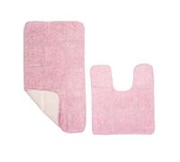 ED Anti-Slip Bath and Pedestal Mat Set 2 Piece 100% Cotton Quick Dry Washable Non-Slip Rubber Backing Soft Absorbent Water Soaking Mat Bathroom Carpet [CHECKED Pink]
