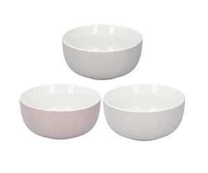 Ed-co Porcelain 3-Piece 14cm Heart Round Breakfast Oatmeal Bowls Deep Soup Salad Pasta Dessert Serving Bowls Dishes Dishwasher Safe, 550ml, Set of 3, Assorted Colours