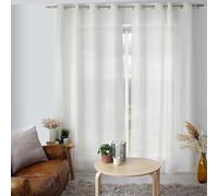 ED ENJOY HOME Curtain Ecru 140 x 240 cm Metal Eyelets Microfibre Fabric Cotton Voile Look for Bedroom and Living Room