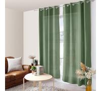 ED ENJOY HOME Curtain Sage Green 140 x 240 cm Metal Eyelets Microfibre Fabric Voile Look Cotton for Bedroom and Living Room