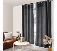 ED ENJOY HOME Dark Grey Curtain 140 x 240 cm Metal Eyelets Microfibre Fabric Cotton Voile Look for Bedroom and Living Room