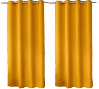 ED ENJOY HOME Decorative Curtain with Silver Eyelets 140 x 240 cm, Mustard Yellow, 100% Polyester, Satin, Basic Collection (Pack of 2)