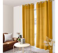 ED ENJOY HOME Mustard Yellow Curtain 140 x 240 cm Metal Eyelets Microfibre Fabric Cotton Voile Look for Bedroom and Living Room