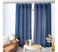 ED ENJOY HOME Navy Blue Curtain 140 x 240 cm Metal Eyelets Microfibre Fabric Cotton Voile Look for Bedroom and Living Room