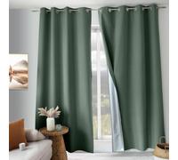 ED ENJOY HOME Oxford Coll Thermal Blackout Curtain, Eyelets | 100% blackout, insulating, anti-cold and anti-hot, olive green, 135 x 240 cm, satin fabric, technical lining