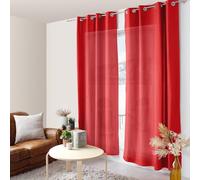 ED ENJOY HOME Red Curtain 140 x 240 cm Metal Eyelets Microfibre Fabric Cotton Voile Look for Bedroom and Living Room
