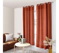 ED ENJOY HOME Terracotta Curtain 140 x 240 cm, Metal Eyelets Microfibre Fabric, Cotton Voile Look for Bedroom and Living Room