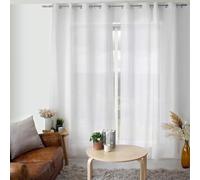 ED ENJOY HOME White Curtain 140 x 240 cm Metal Eyelets Microfibre Fabric Cotton Voile Look for Bedroom and Living Room