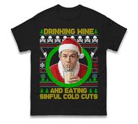 Ed Gein Drinking Wine Christmas T Shirt, Fun Festive Dark Humour Horror Parody Xmas Tee