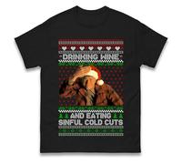 Ed Gein Drinking Wine Sinful Cold Cuts Christmas T Shirt, Funny Dark Humour Horror Parody Xmas Tee