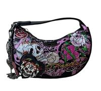 ED HARDY Black and Pink Hobo Skull Rose Bag