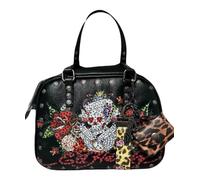 ED HARDY Black Rhinestone Love Kills Slowly Studded Satchel Handbag