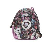 ED HARDY Denim Mini Backpack for Women - Embroidered Skull & Roses Design, Studded Detail, Adjustable Straps, Compact Bag, Black Tattoo Floral, 11" H 9" W 4" D