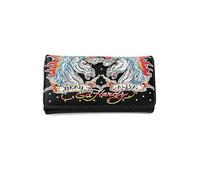 ED HARDY Eternal Love Trifold Wallet for Women, Faux Leather Snap Closure Clutch, Midnight Rebel Flame, One Size, Contemporary