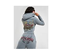 Ed Hardy Flame Tiger Crop Full Zip Hoodie - Grey - Womens XS