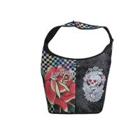 ED HARDY LOVE KILLS SLOWLY ROSE SKULL RHINESTONES TOTE SHOULDER BAG