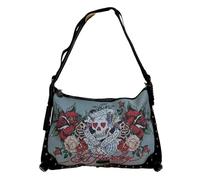 ED HARDY Love Kills Slowly Roses Skull Rhinestone DENIM Hobo BAG