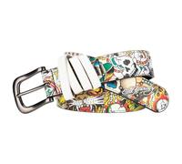 ED HARDY Men's 38mm All Over Print Hammered Stud Belt, White, 32