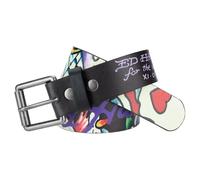 ED HARDY Men's 38mm Skull in Love Print Studded Belt, Black, 38
