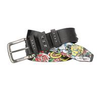 ED HARDY Men's 38mm Skulls & Roses Print Studded Belt
