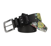 ED HARDY Men's 38mm Skulls & Roses Print Studded Belt, Black/Round Studs, 38