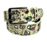 ED HARDY Men's Ace of Hearts Print 38mm Dual Prong Buckle Belt, Cream, 34