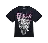 ED HARDY Men's Boxy Short Sleeve Graphic Tee, Black Reaper Ghost, Medium