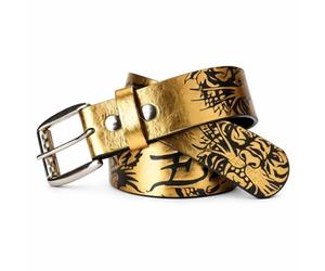 ED HARDY Men's Embossed Tiger Metallic Print Graphic Belt with Removable Buckle, Gold, 34