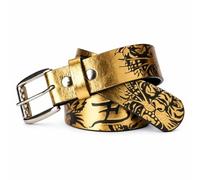 ED HARDY Men's Embossed Tiger Metallic Print Graphic Belt with Removable Buckle, Gold, 36
