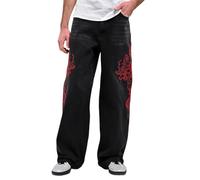 ED HARDY Men's Embroidered Baggy Wide Leg Jeans, Black Dragons, 36
