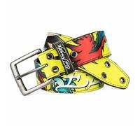 ED HARDY Men's Lime Dragon Tattoo Print Rivet Studs Belt, Green, 42