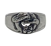 ED HARDY Men's Silver Tone Stainless Steel Good Luck Ring, Stainless Steel, No Gemstone