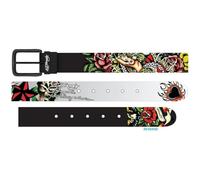 ED HARDY Men's Tattoo Print Graphic Twist Reversible Belt, Finest Tattooing-gray/Black, 42