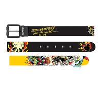 ED HARDY Men's Tattoo Print Graphic Twist Reversible Belt, For the World-black/Yellow, 32