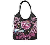 ED HARDY PANTHER TOTE SHOULDER BAG, Black/Pink Floral