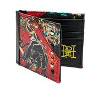ED HARDY Riveted Panther & Snake Print Studded Bifold Wallet, Red/Black, One Size, Classic