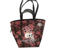 ED HARDY Skull and Roses Tattoo Art Rhinestone Tote Shoulder Bag Black