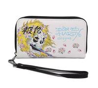ED HARDY Skull Flowers Print Logo Zip Around with Detachable Strap Wallet, White, One Size, Classic