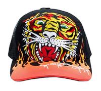 ED HARDY Trucker Hat (US, Alpha, One Size, Embroidered Tiger Flame Black)